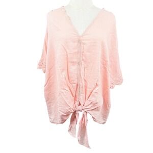 Max Studio Womens 2X Blouse Peach Crochet Trim Tie Front Boho Summer Beachy GUC
